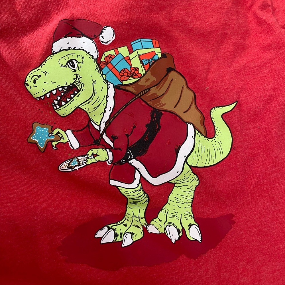 Cat & Jack Vibrant Red Christmas T Rex Dinosaur Long Sleeve T-Shirt Size M (8)